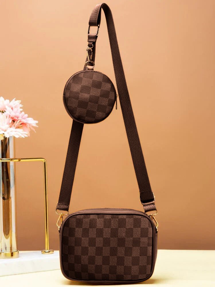 1_3_b08f380a-b191-4143-b407-3fb22ec02b9b Fineur Crossbody Checkered Coin - Brown - Image 1